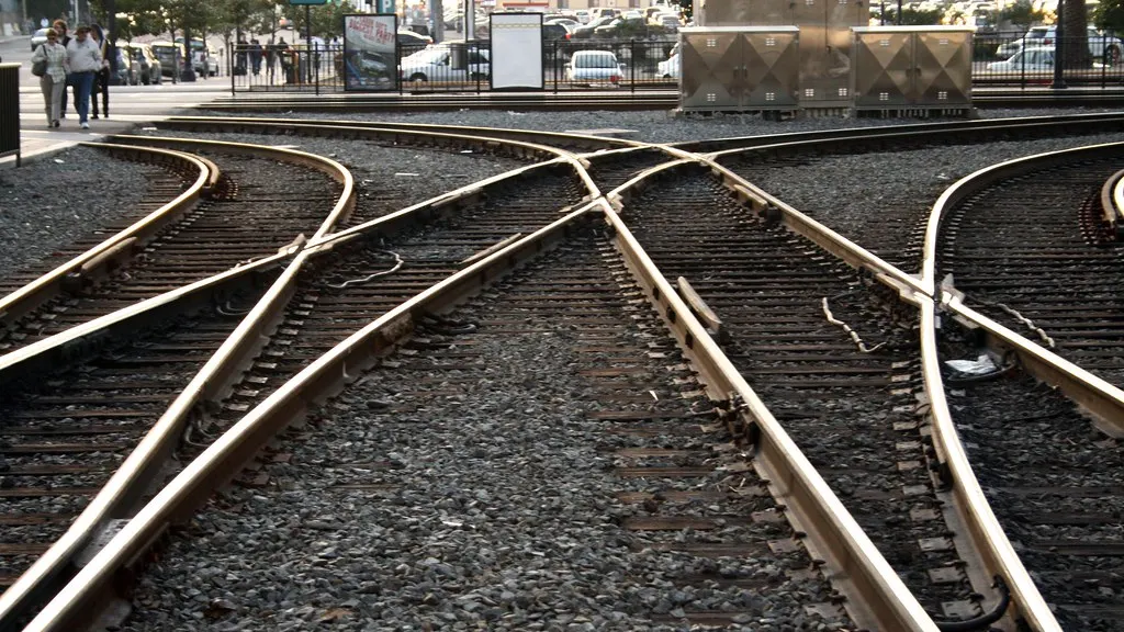 Railway tracks crossing and branching at a set of points